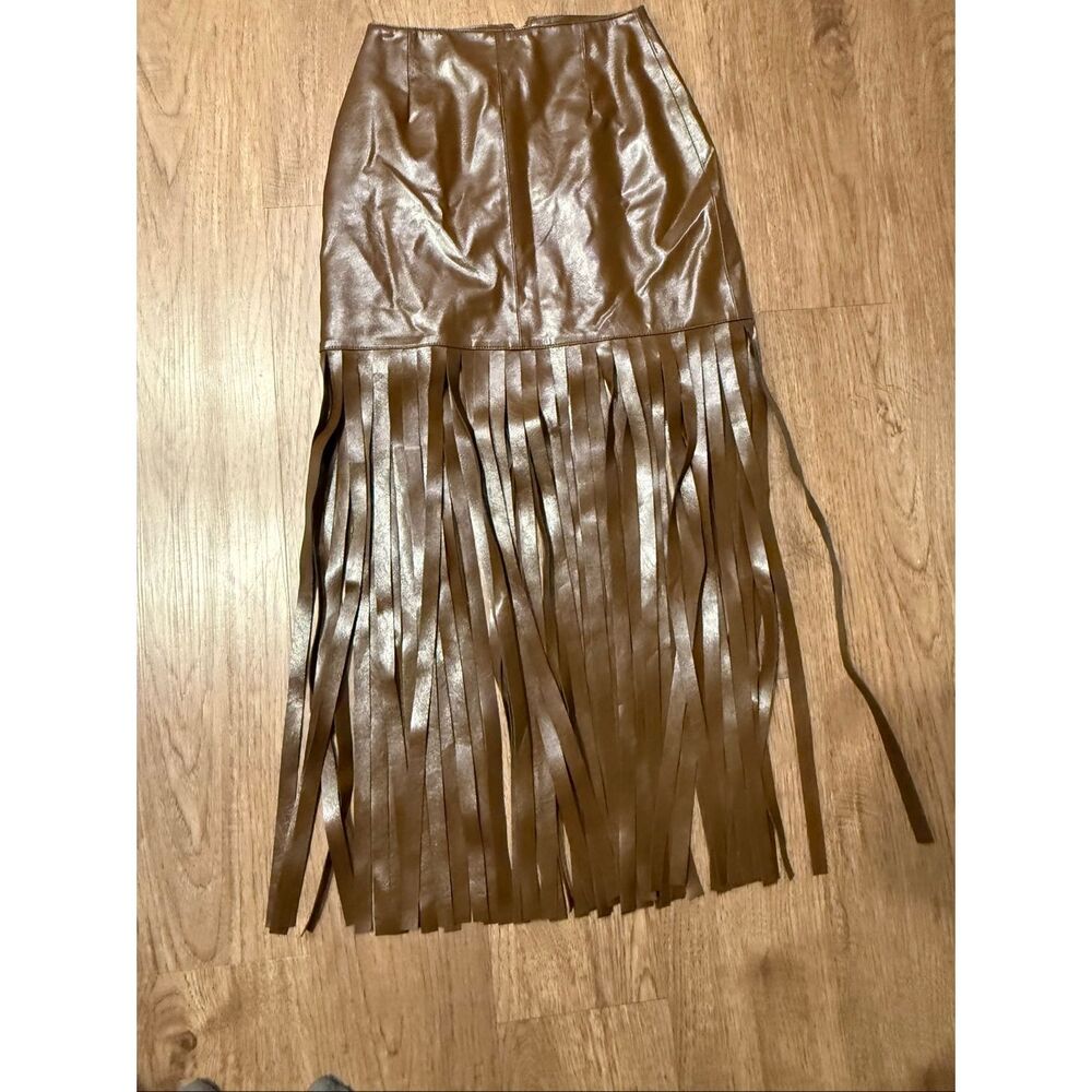 ELLIATT Vegan Leather Fringe Suit Set – Brown Blazer & Maxi Skirt size S NWT - Picture 5 of 11